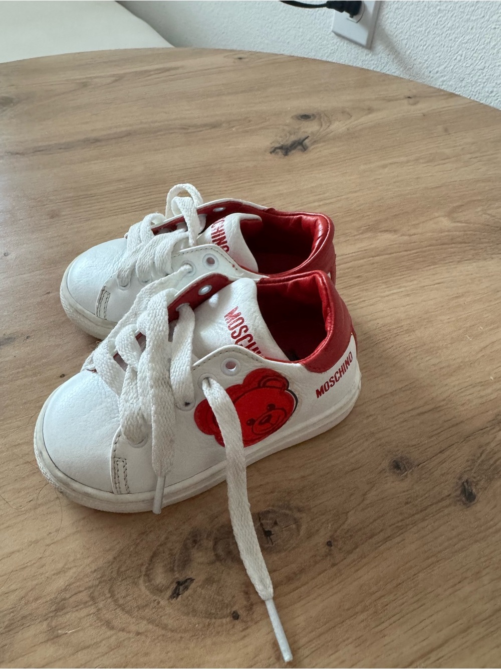Moschino White and Red Kids Sneakers with Teddy Patch